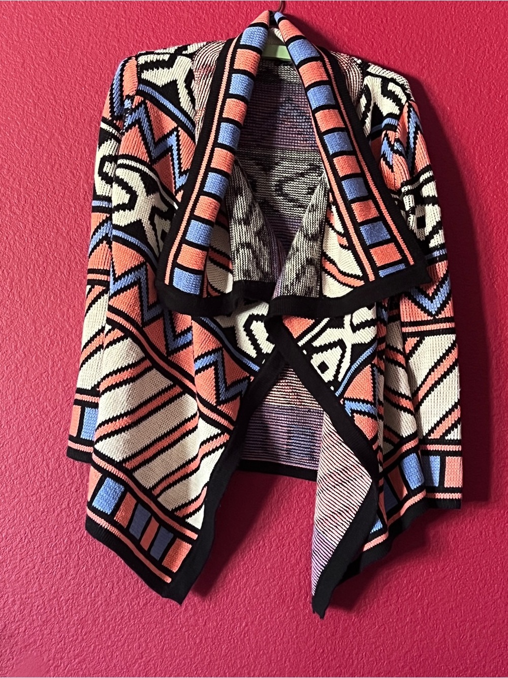 My Story Sweater Women Knit Cardigan Aztec Western Open Front Drape S/M
